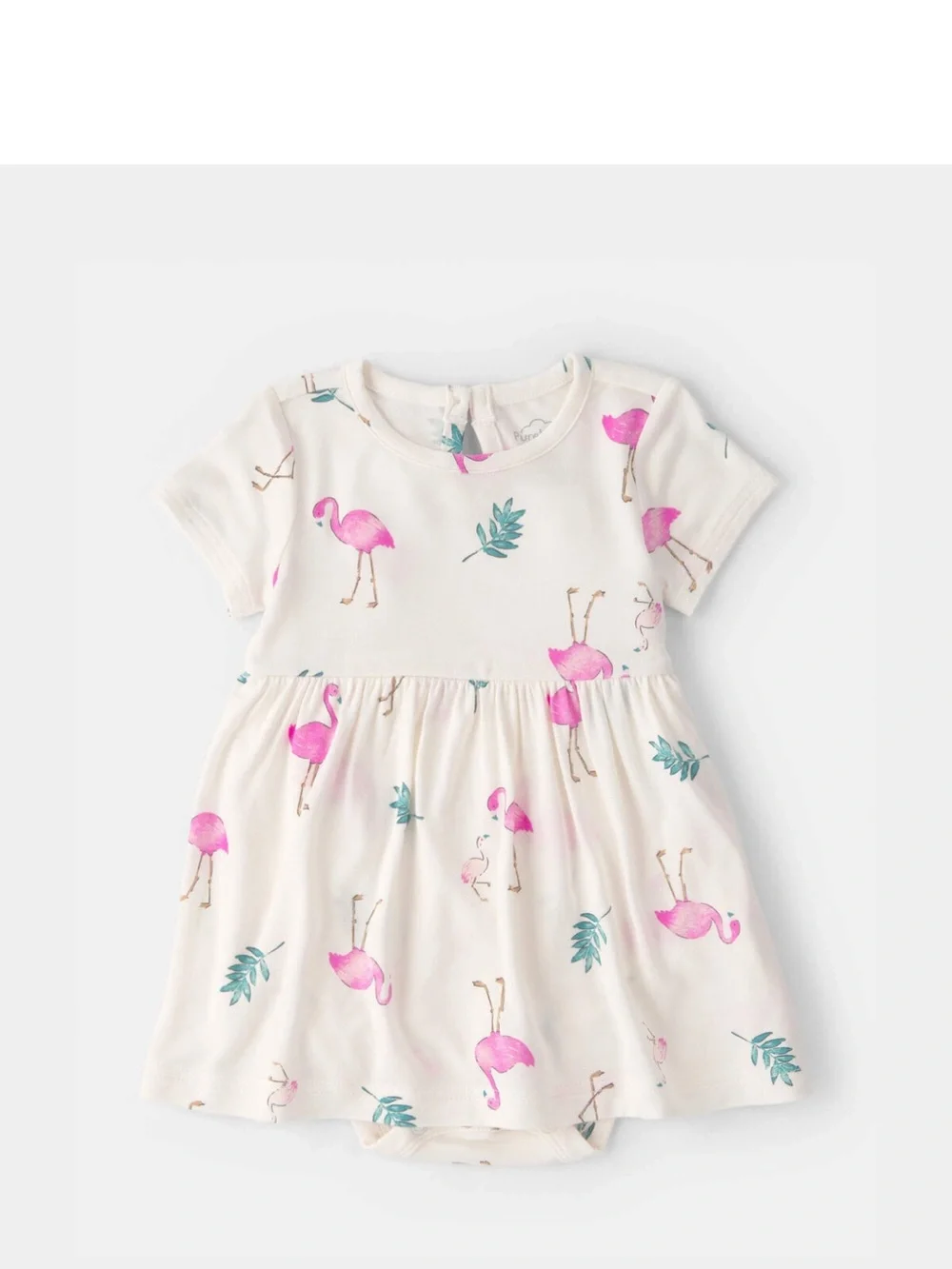 Carter's Baby Girl Flamingo PurelySoft Short-Sleeve Bodysuit Dress - Ivory- NWT